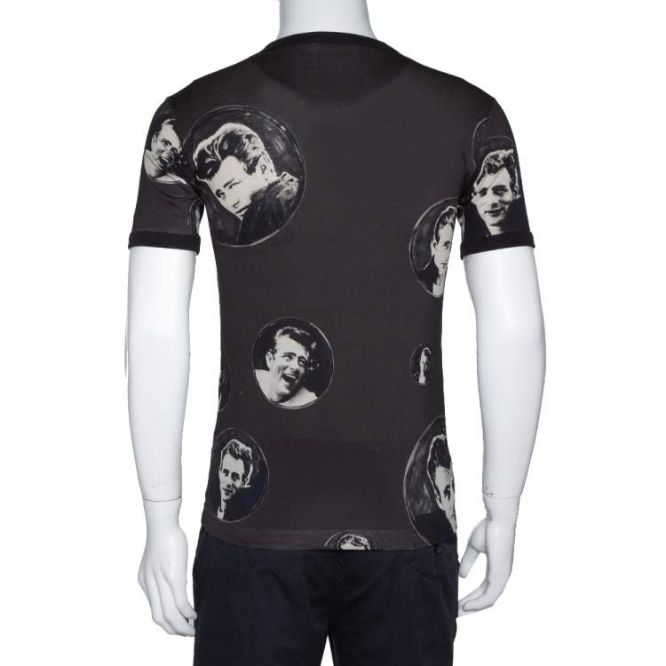 Pre Owned Dolce & Gabbana Charcoal Grey James Dean Print Cotton T-Shirt XS