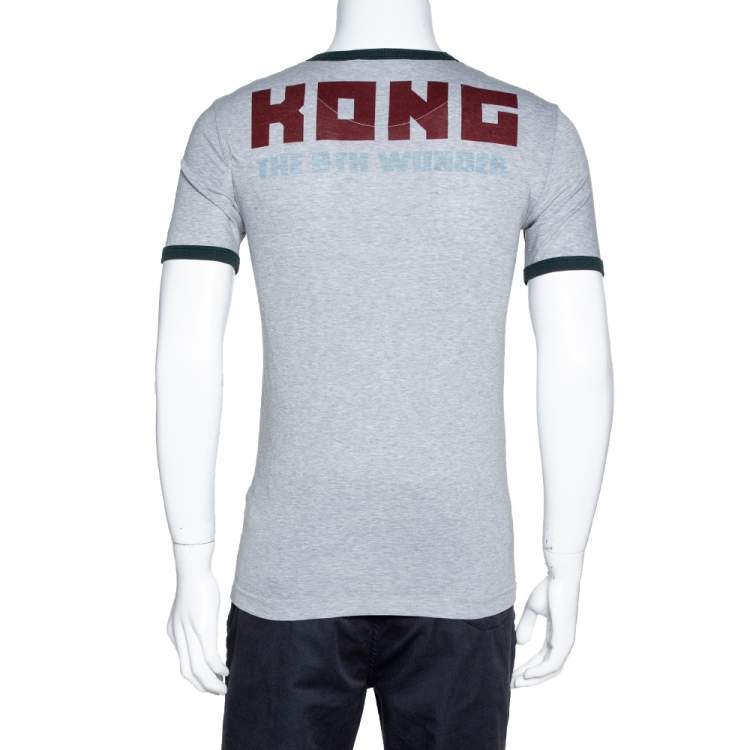 Pre Owned Dolce & Gabbana Dark Green & Grey Cotton Kong Print T Shirt XS 