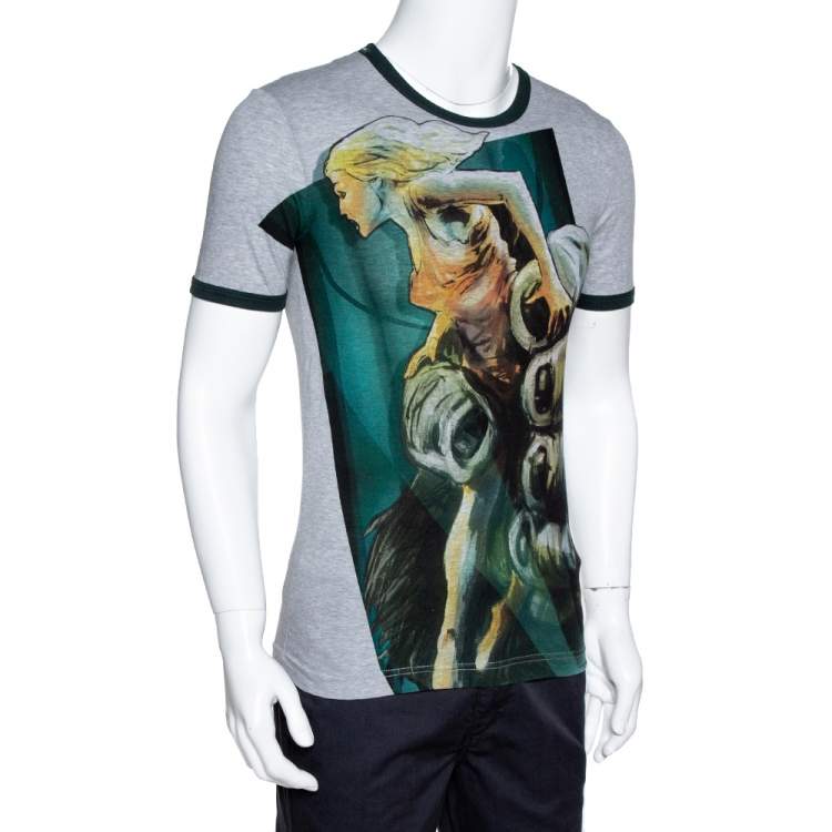 Pre Owned Dolce & Gabbana Dark Green & Grey Cotton Kong Print T Shirt XS 