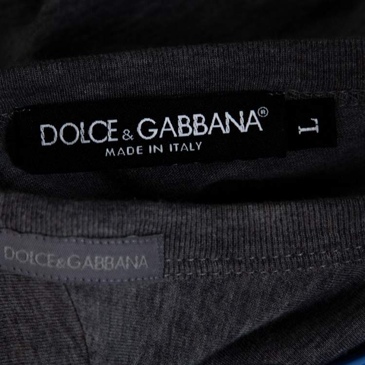 Pre Owned Dolce & Gabbana Grey Cotton King & Queen Print T Shirt L 