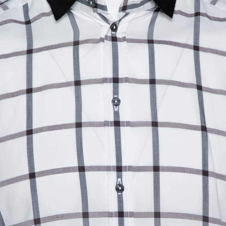 Pre Owned Dolce and Gabbana White Cotton Grid Pattern Button Front Shirt XL