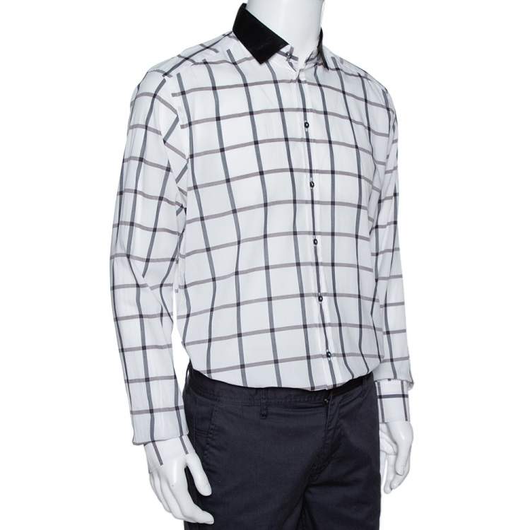 Pre Owned Dolce and Gabbana White Cotton Grid Pattern Button Front Shirt XL