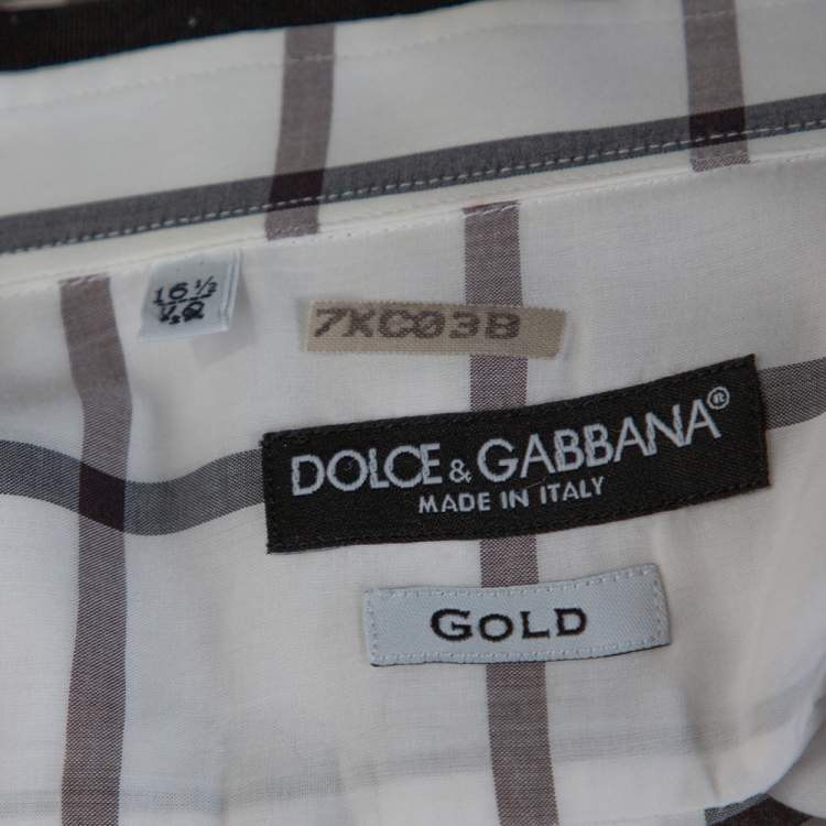 Pre Owned Dolce and Gabbana White Cotton Grid Pattern Button Front Shirt XL