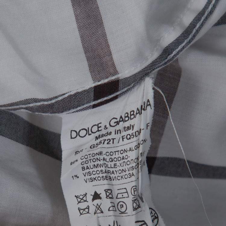 Pre Owned Dolce and Gabbana White Cotton Grid Pattern Button Front Shirt XL