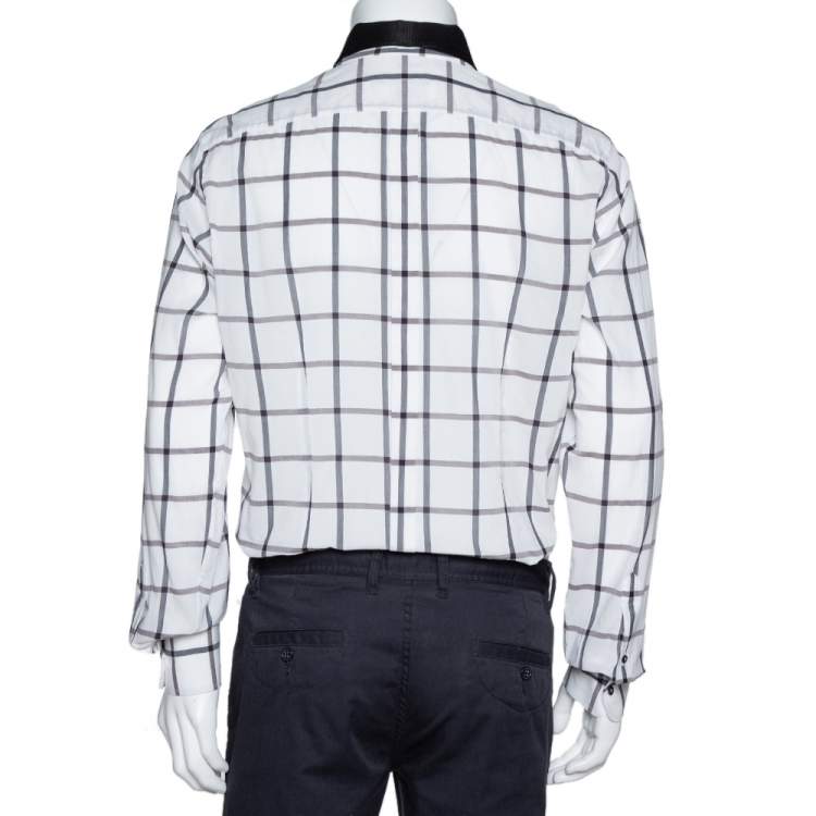 Pre Owned Dolce and Gabbana White Cotton Grid Pattern Button Front Shirt XL
