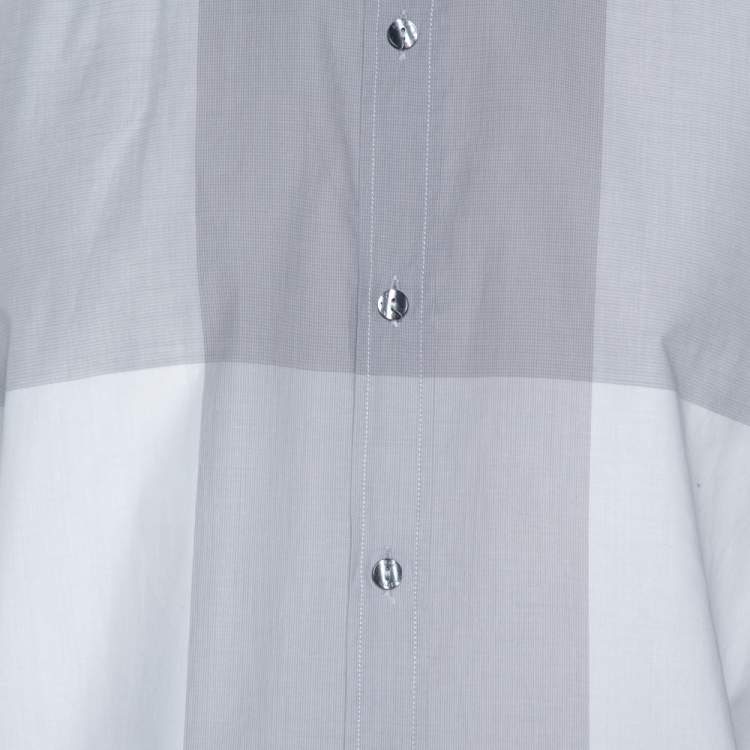 Pre Owned Dolce & Gabbana Pale Grey Plaid Cotton Button Front Shirt XL