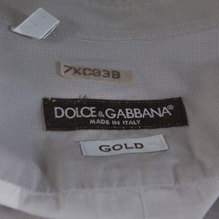Pre Owned Dolce & Gabbana Pale Grey Plaid Cotton Button Front Shirt XL