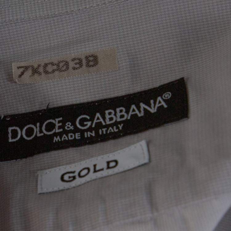 Pre Owned Dolce & Gabbana Pale Grey Plaid Cotton Button Front Shirt XL