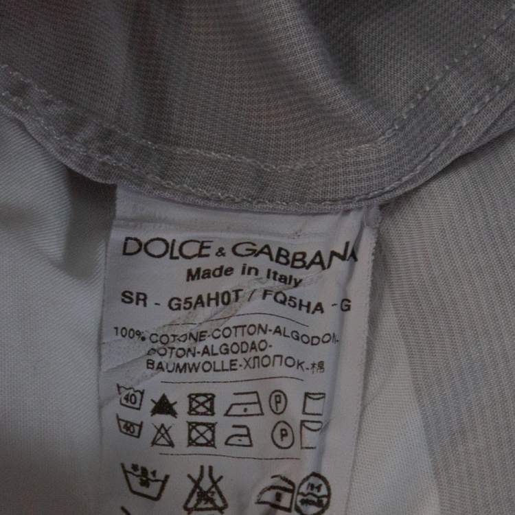 Pre Owned Dolce & Gabbana Pale Grey Plaid Cotton Button Front Shirt XL