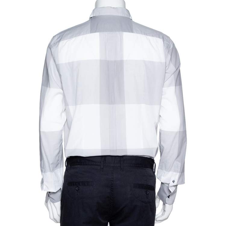 Pre Owned Dolce & Gabbana Pale Grey Plaid Cotton Button Front Shirt XL