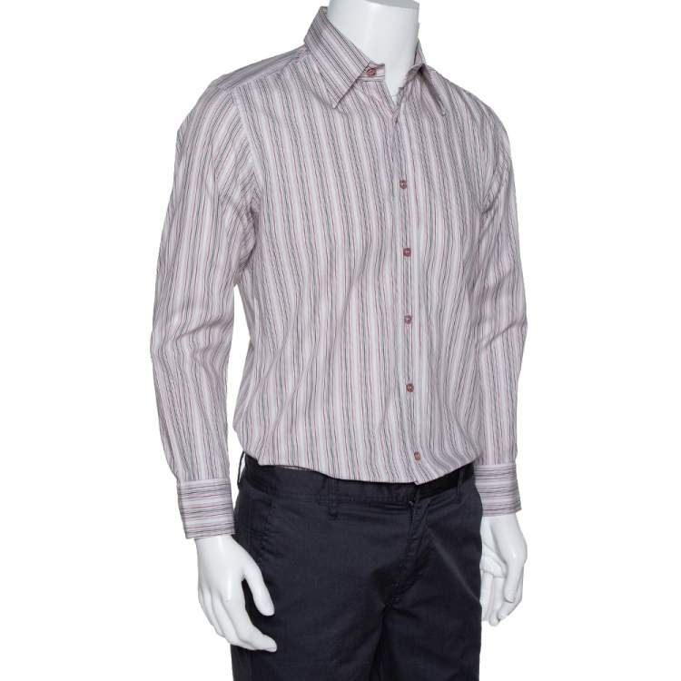Pre Owned Dolce & Gabbana Dusty Pink Striped Cotton Button Front Shirt L 