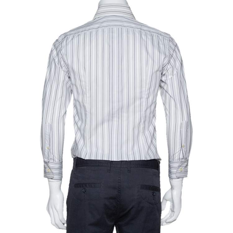 Pre Owned Dolce & Gabbana Pale Grey Striped Cotton Button Front Shirt S 