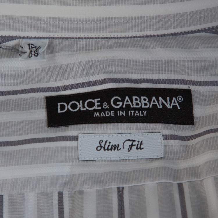 Pre Owned Dolce & Gabbana Pale Grey Striped Cotton Button Front Shirt S 