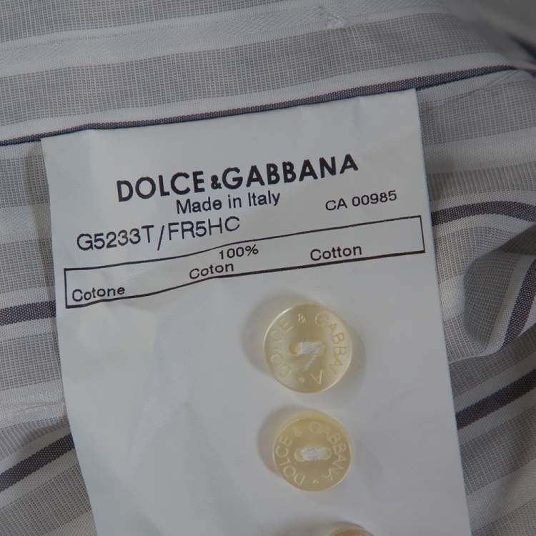 Pre Owned Dolce & Gabbana Pale Grey Striped Cotton Button Front Shirt S 