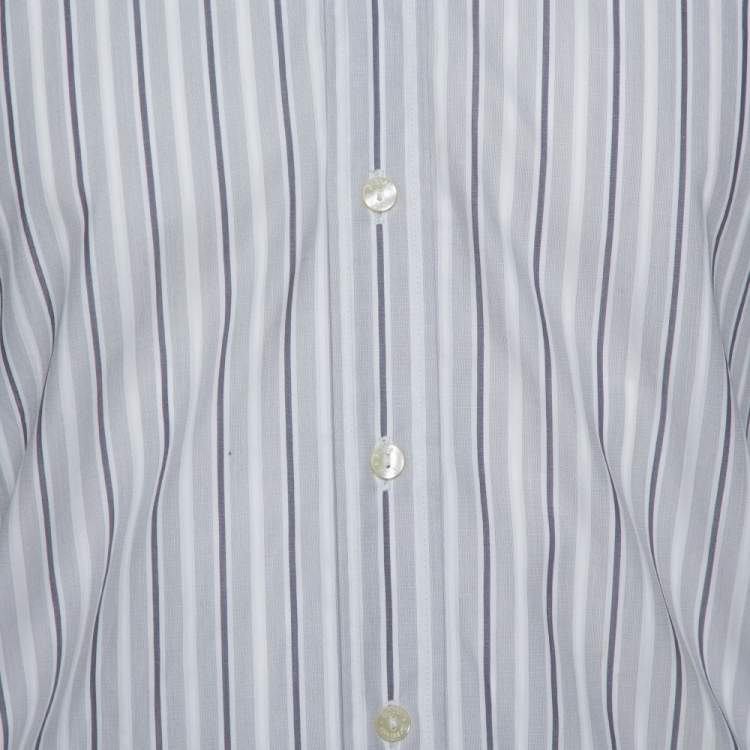 Pre Owned Dolce & Gabbana Pale Grey Striped Cotton Button Front Shirt S 