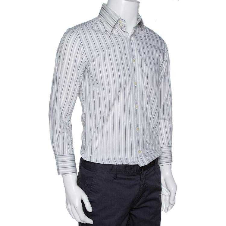 Dolce & Gabbana Pale Grey Striped Cotton Button Front Shirt S Dolce &  Gabbana | TLC