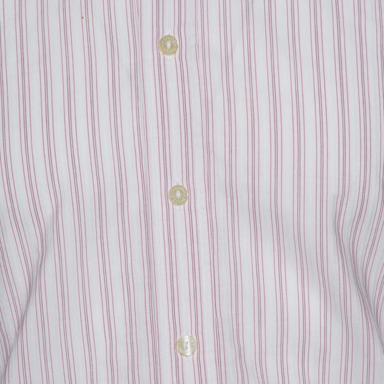 Pre Owned Dolce & Gabbana Pale Pink Striped Cotton Slim Fit Button Front Shirt M