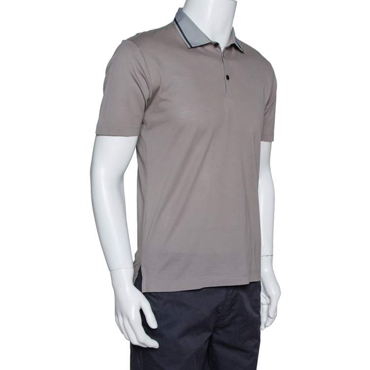 Pre Owned Dolce & Gabbana Taupe Cotton Pique Grosgrain Collar Polo T Shirt S 