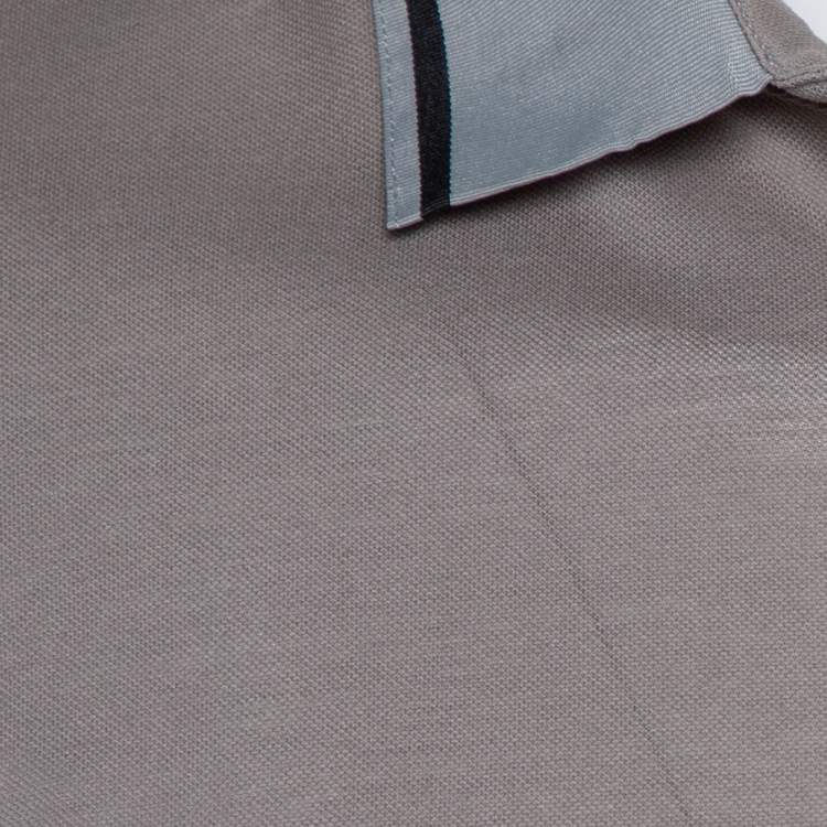 Pre Owned Dolce & Gabbana Taupe Cotton Pique Grosgrain Collar Polo T Shirt S 