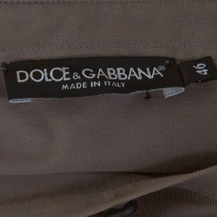 Pre Owned Dolce & Gabbana Taupe Cotton Pique Grosgrain Collar Polo T Shirt S 