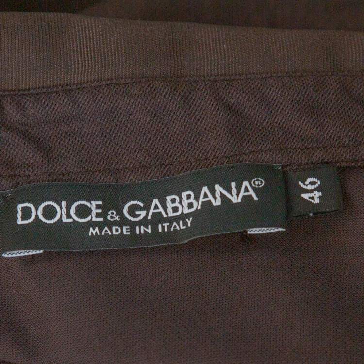 Pre Owned Dolce & Gabbana Dark Brown Cotton Striped Grosgrain Collar Detail Polo T Shirt S
