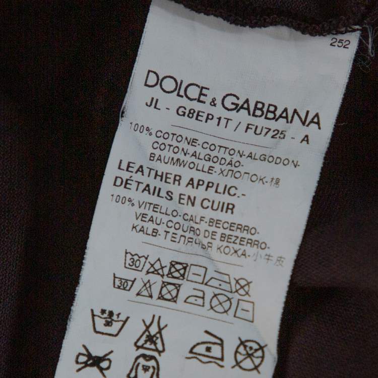 Pre Owned Dolce & Gabbana Dark Brown Cotton Striped Grosgrain Collar Detail Polo T Shirt S