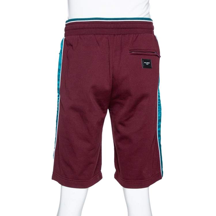 Pre Owned Dolce & Gabbana Burgundy Cotton Colorblock Drawstring Waist Shorts M