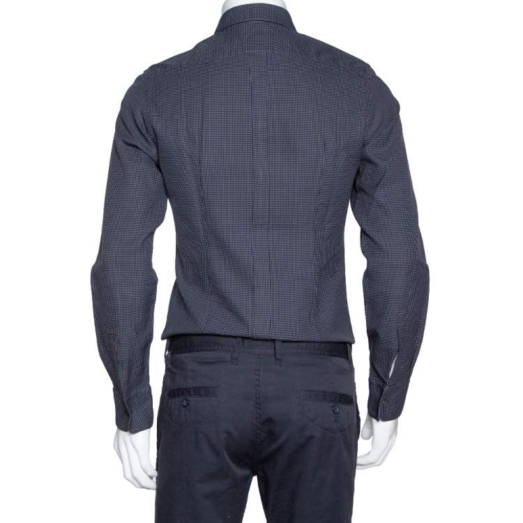 Pre Owned Dolce & Gabbana Grey Diamond Patterned Cotton Gold Fit Slim Shirt M