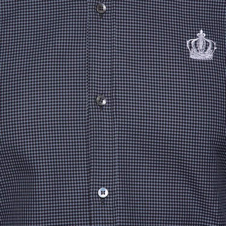 Pre Owned Dolce & Gabbana Grey Diamond Patterned Cotton Gold Fit Slim Shirt M