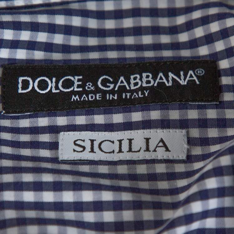 Pre Owned Dolce & Gabbana Navy Blue Gingham Check Cotton Sicilia Fit Shirt M