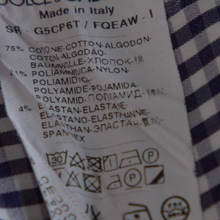Pre Owned Dolce & Gabbana Navy Blue Gingham Check Cotton Sicilia Fit Shirt M