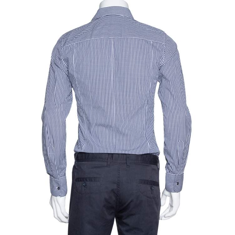 Pre Owned Dolce & Gabbana Navy Blue Gingham Check Cotton Sicilia Fit Shirt M