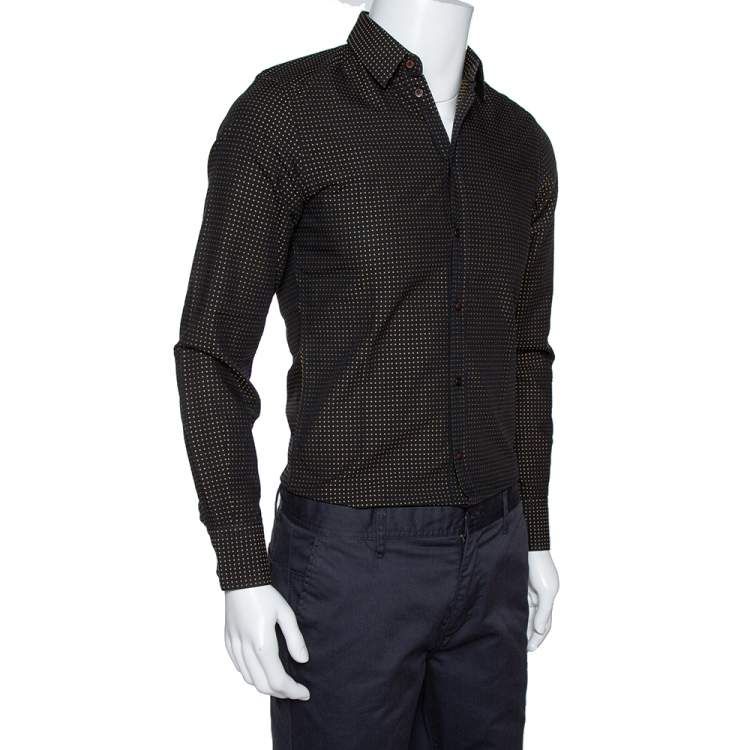 Pre Owned Dolce & Gabbana Black & Yellow Dotted Cotton Gold Fit Shirt XS