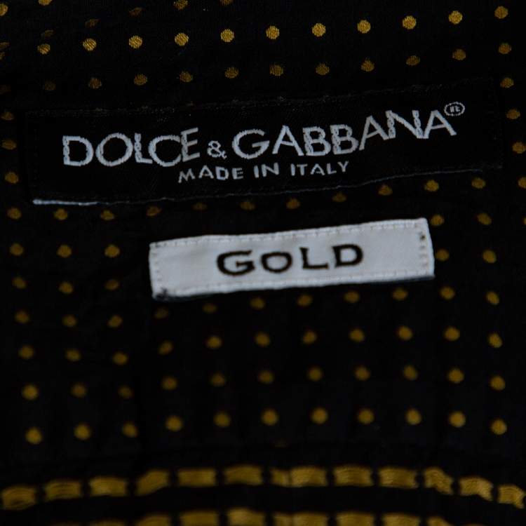 Pre Owned Dolce & Gabbana Black & Yellow Dotted Cotton Gold Fit Shirt XS