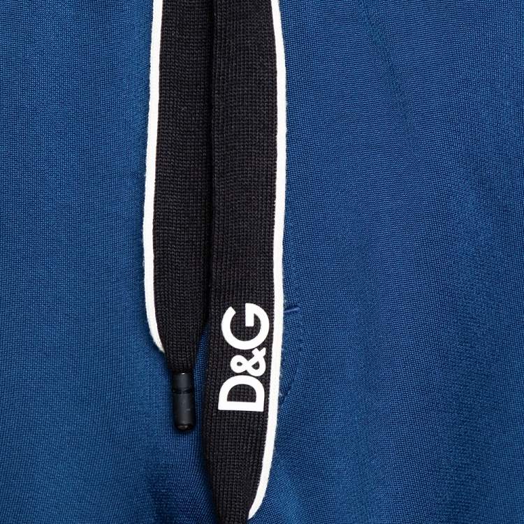 Pre Owned Dolce & Gabbana Blue Jersey Logo Tape Detail Jogger Pants S