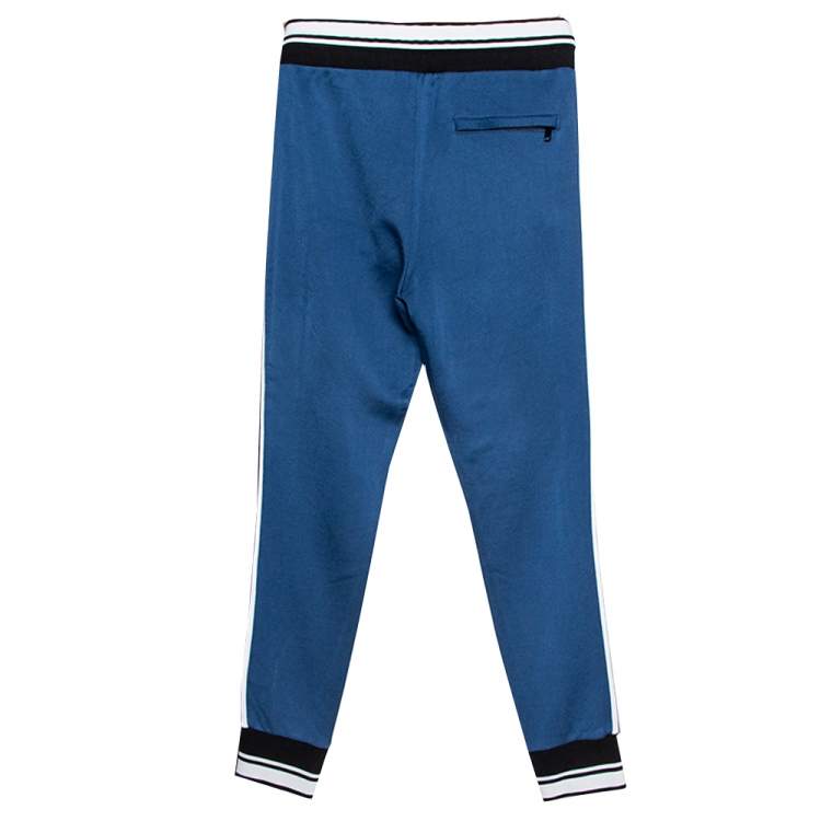 Pre Owned Dolce & Gabbana Blue Jersey Logo Tape Detail Jogger Pants S