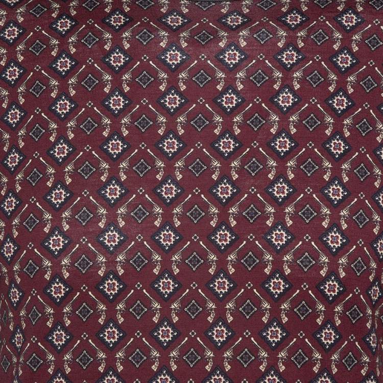 Pre Owned Dolce & Gabbana Burgundy Geometric Printed Cotton Crew Neck T Shirt M 