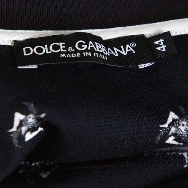 Pre Owned Dolce & Gabbana Navy Blue Cotton Abstract Print Crew Neck T Shirt XS