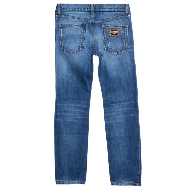 Pre Owned Dolce & Gabbana Blue Medium Wash Denim Distressed Jeans S
