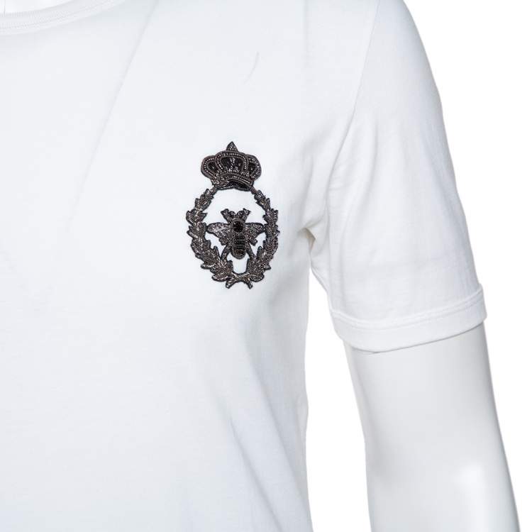 مملوكة مسبقًا Dolce & Gabbana White Cotton Crown & Bee Patch T Shirt S 