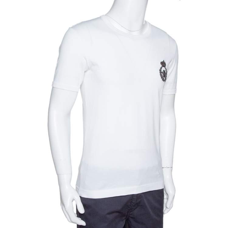 مملوكة مسبقًا Dolce & Gabbana White Cotton Crown & Bee Patch T Shirt S 