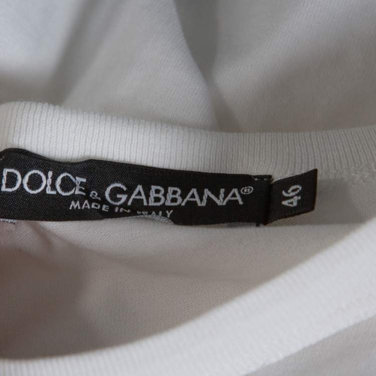 مملوكة مسبقًا Dolce & Gabbana White Cotton Crown & Bee Patch T Shirt S 
