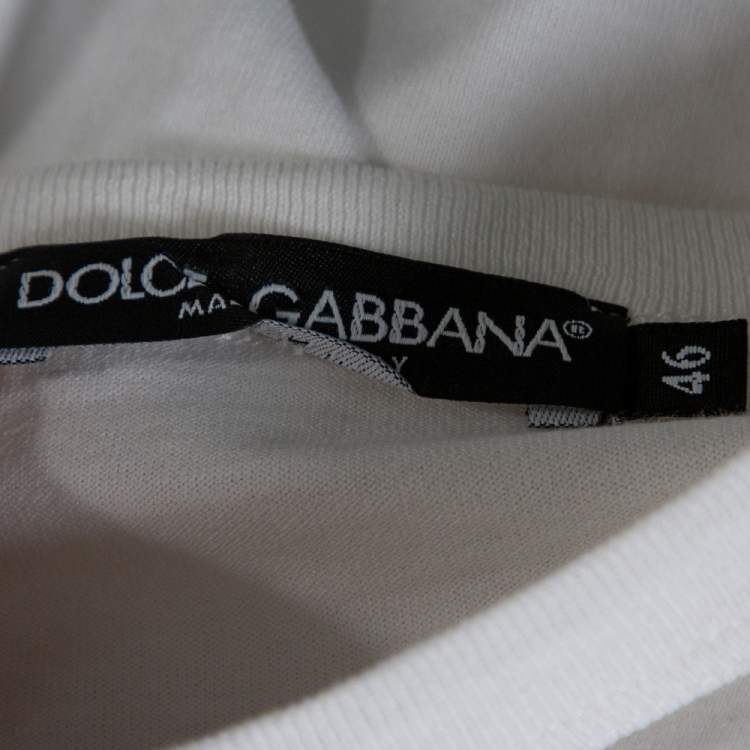 مملوكة مسبقًا Dolce & Gabbana White Cotton Crown & Bee Patch T Shirt S 