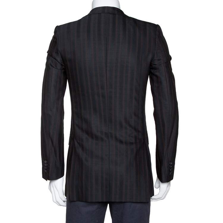 Pre Owned Dolce & Gabbana Black Stripe Patterned Wool Tailored Jacket S