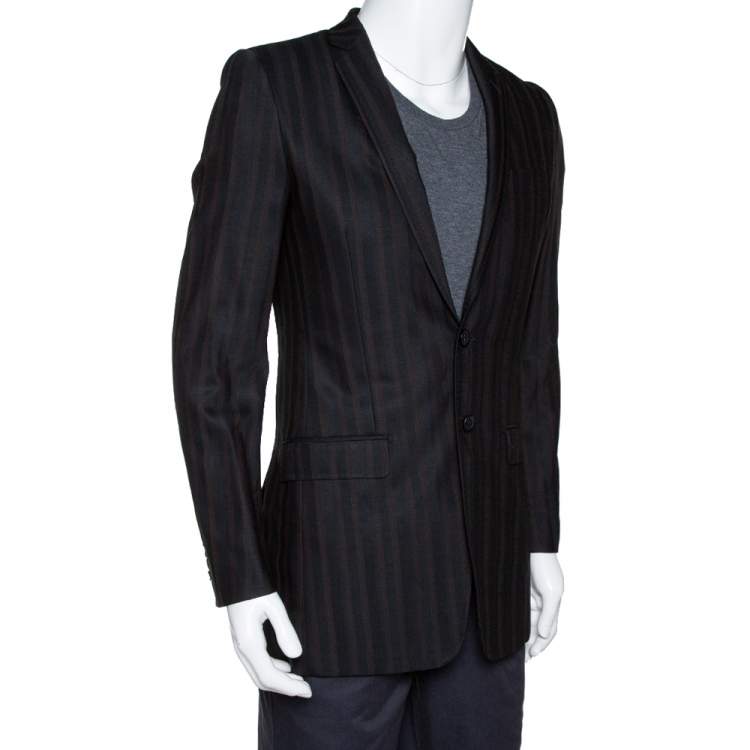Pre Owned Dolce & Gabbana Black Stripe Patterned Wool Tailored Jacket S