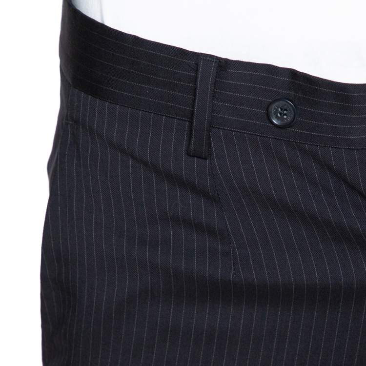 Pre Owned Dolce & Gabbana Black Pinstriped Wool Tailored Pants XS