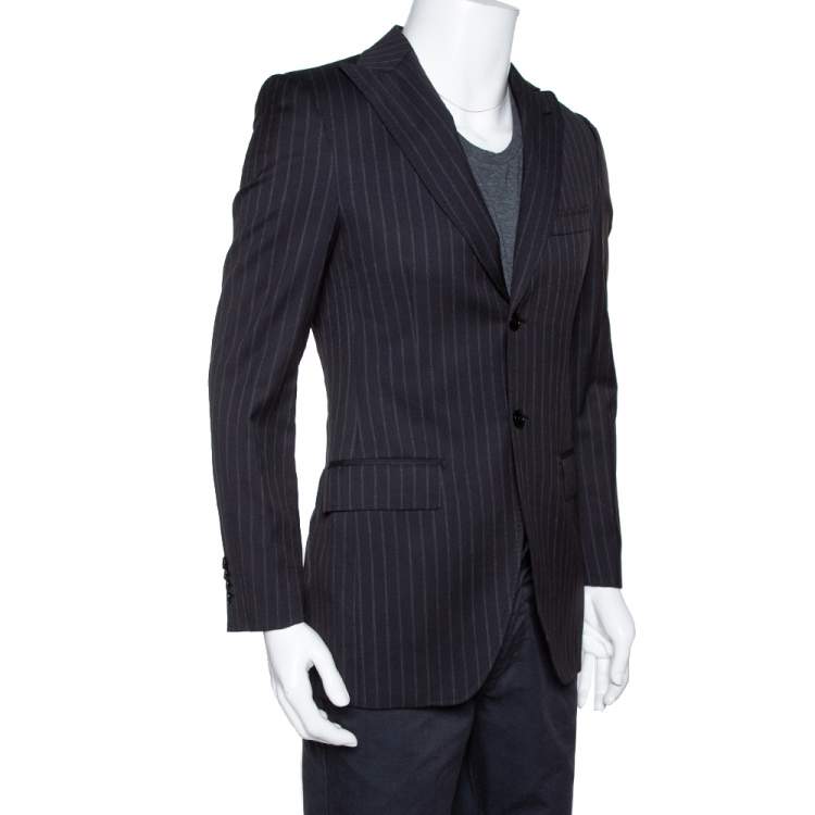 Pre Owned Dolce & Gabbana Dark Grey Striped Wool Tailored Jacket XS