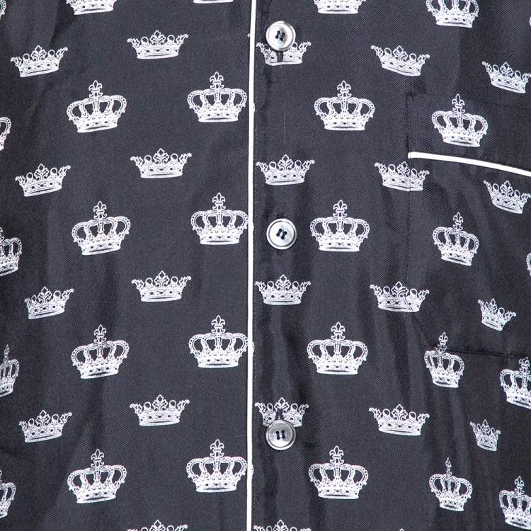 Pre Owned Dolce & Gabbana Monochrome Silk Satin Crown Print Pyjama Shirt M