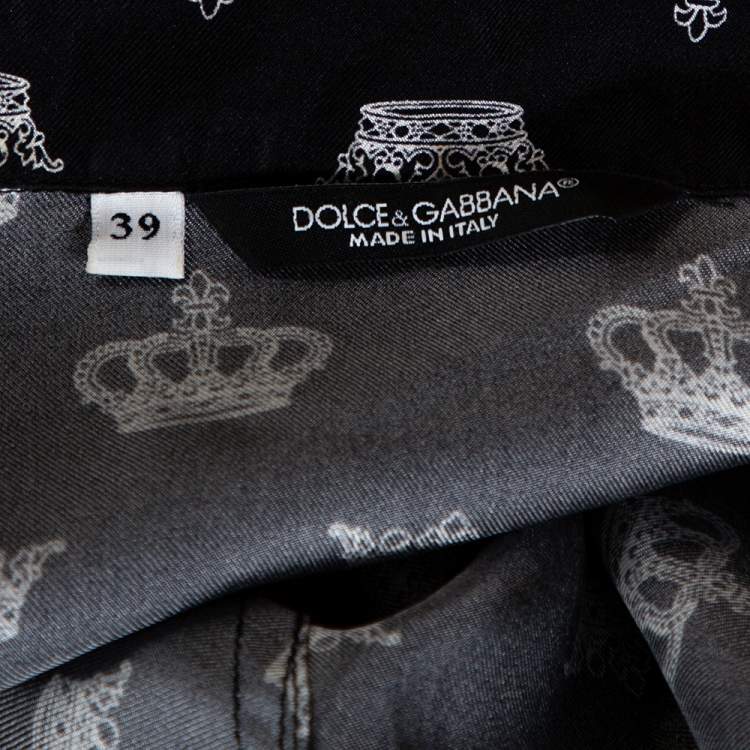 Pre Owned Dolce & Gabbana Monochrome Silk Satin Crown Print Pyjama Shirt M