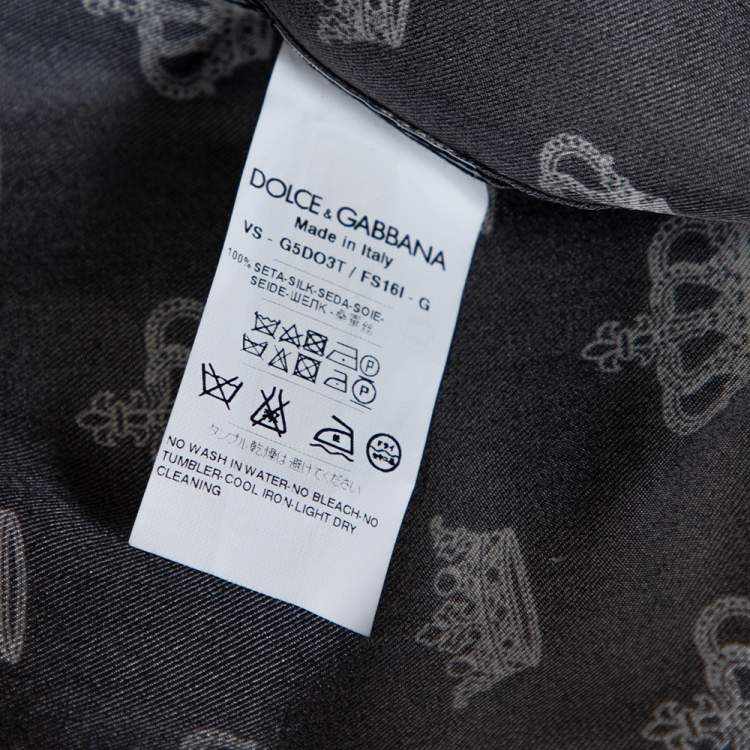 Pre Owned Dolce & Gabbana Monochrome Silk Satin Crown Print Pyjama Shirt M